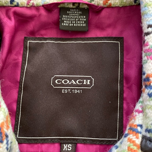 Coach 💯 Wool Hampton Plaid  Tattersall Multi Color Leather Trimmed Coat Size XS - Picture 14 of 16